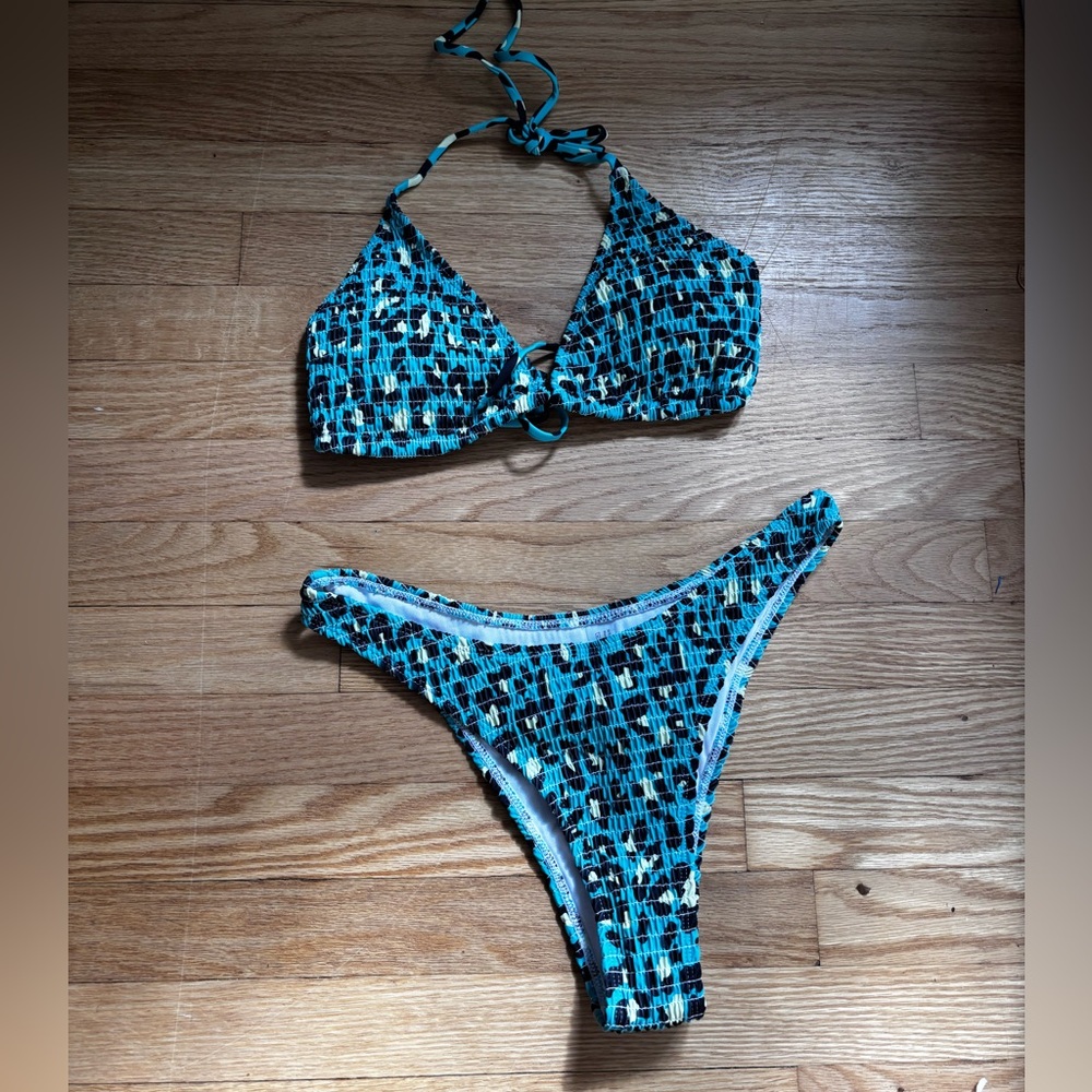 Blue and Black Patterned Bikini Set
